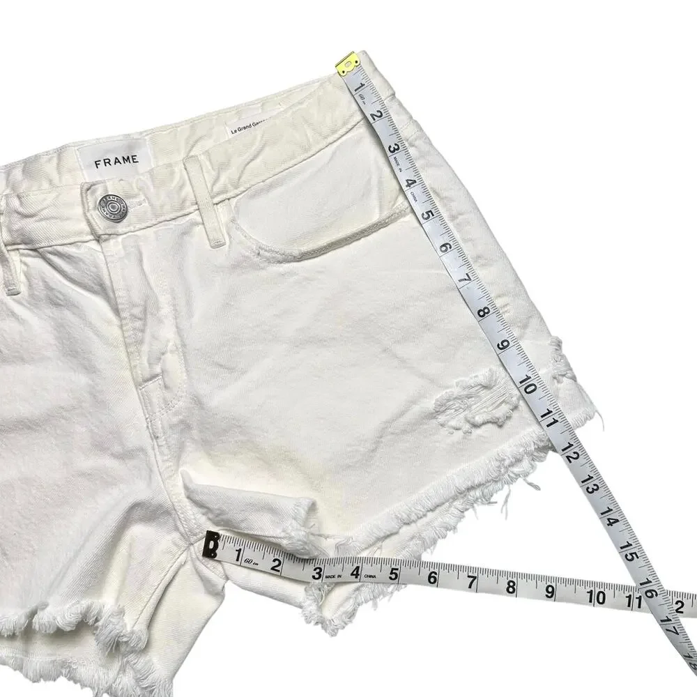 FRAME | Women | Le Grand Garcon Off White Distressed Denim Cut Off Shorts | 26 - Picture 5 of 13